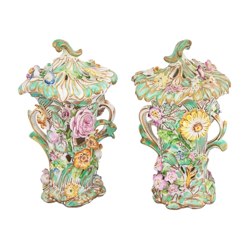 443 - Property of a LadyLATE 19TH/EARLY 20TH CENTURYA pair of elaborate pot pourri jarsDecorated with deli... 