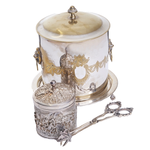 461 - 20th CenturyA collection of silver itemsTo include:[a] A silver plated ice bucket with decorative en... 