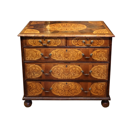 160 - Italian18th centuryAn impressive walnut and inlay chest of drawers, with two over three drawers on b... 