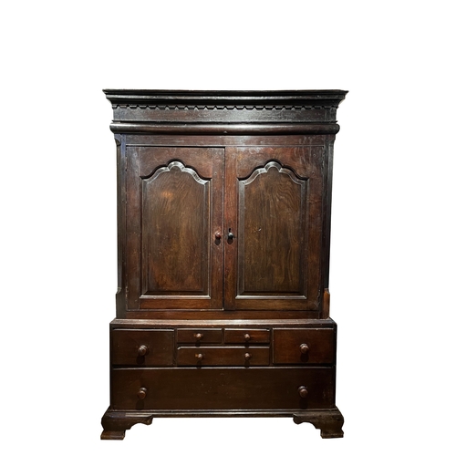 240 - Early 18th centuryProvincial, EnglishOak cupboard, with stop chamfered edges and indental cornersDim... 