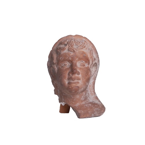 504 - After the AntiqueA terracotta bust of a youthThe bust mounted onto a wooden supportDimensions:8.5 in... 