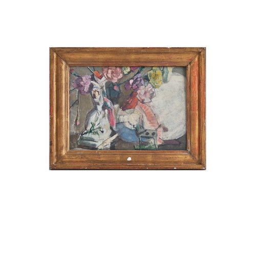 286 - Circle of CadellStill life with flowers, figure and a dogOil on panelDimensions:(Panel) 9.75 in. (H)... 