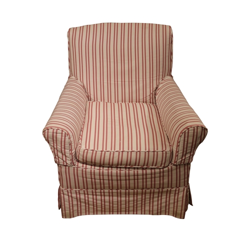 204 - EnglishEarly 20th CenturyAn upholstered armchairWith striped cover and seat cushionProperty of a Nob... 