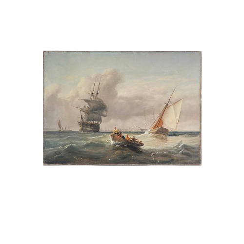 319 - George Chambers (1803 - 1840)A marine view of shipping outside of London (?), with sailors workingOi... 