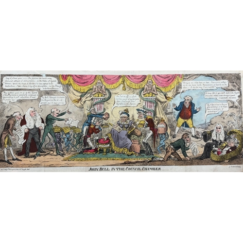 512 - George Cruikshank (1792 - 1878) A set of four printsHand-coloured etching on paper[a] John Bull in t... 