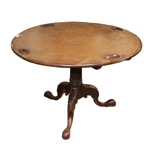 153 - Irish18th CenturyA gaming table, with counter wells and tooled leather top. Fluted column on three c... 