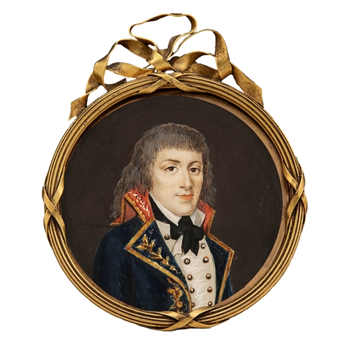 301 - French18th CenturyA miniature of Napoleon BonaparteGouache on paperSigned 'Bounaparte'Dimensions: (P... 