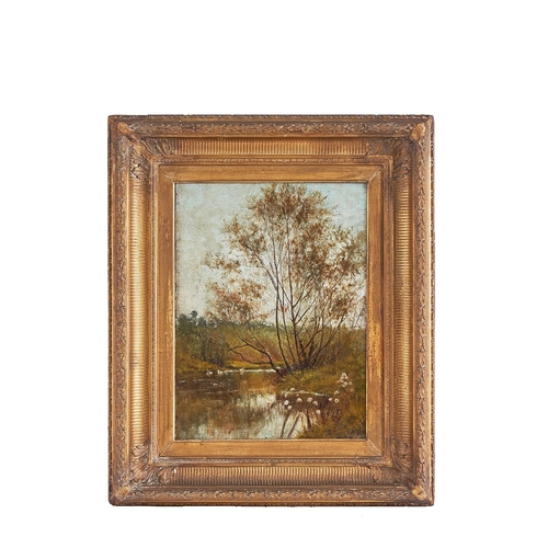 318 - Charles BrockmanLate 19th CenturyA rural river landscapeOil on canvasSigned indistinctly bottom righ... 