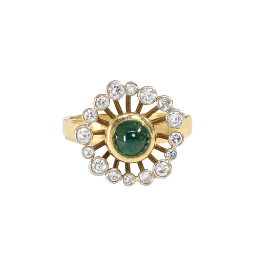 38 - Britishcirca 1970A cabochon emerald and brilliant cut diamond flower cluster ringMounted in 18ct yel... 