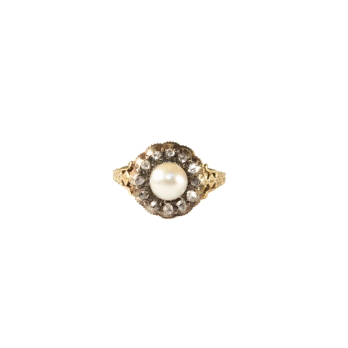 44 - Europeancirca 1870A natural pearl and rose-cut diamond cluster ringWeight:Approx: 5gramsDimensions:R... 