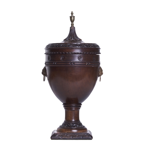 492 - Adams styleA mahogany and ormolu urnWith lion's head handles and pointed brass finial Dimensions: 12... 