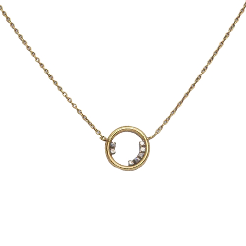 82 - BritishCirca 1980A small 18ct gold and diamond circle necklaceWeight:Approx: 6gramsDimensions:(chain... 