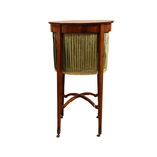 166 - 18th century, c.1790A rosewood sewing work table, with satinwood stringing and green pleated satin c... 