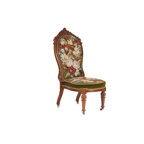 207 - VictorianA balloon-backed nursing chair with tapestry upholsteryStraight grained walnutDimensions:43... 