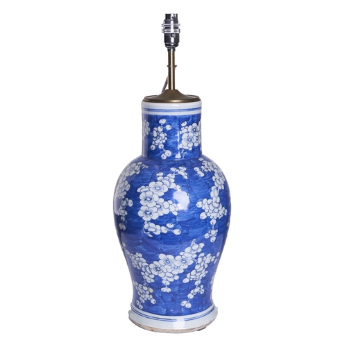 217 - Chinese19th Century or earlierTwo blue and white vase lamp basesDimensions:16 in. (H) x 9 in. (D)... 