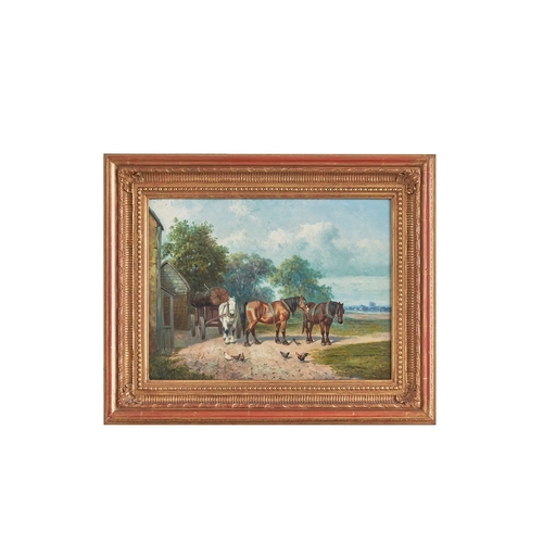 316 - S. J. Clark (1841 - 1928)Working horses resting on a summer's dayOil on canvasSigned lower rightTo b... 