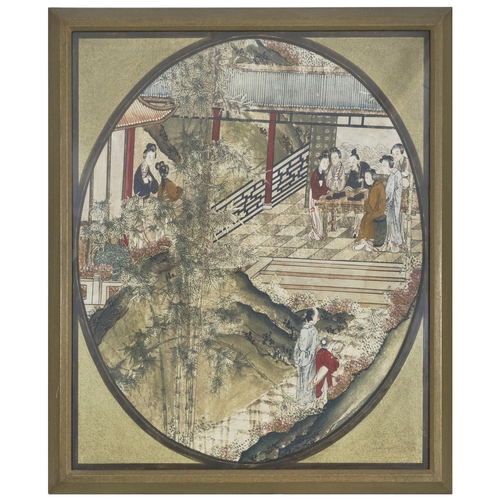 326 - 18th Century?ChineseA pair of oriental scenesIn a cartouche frameWatercolour on paperDimensions:(Pap... 