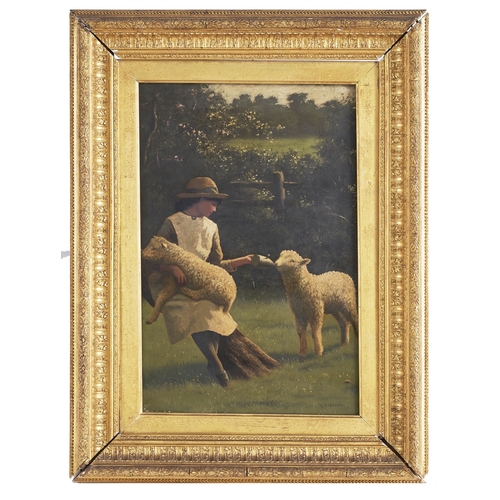 389 - G.S DeaconNursing the lambsOil on canvasDimensions:(Canvas) 21 in. (H) x 13.5 in. (W)(Frame) 29.25 i... 