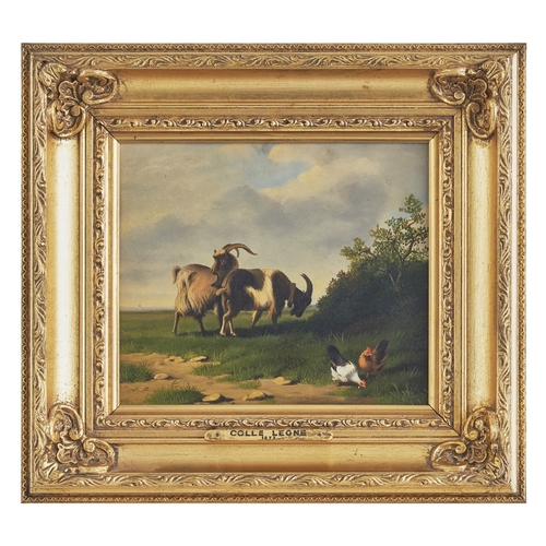 390 - Colle LeoneGoat and chickens, 1877Oil on panelDimensions:(Canvas) 7.5 in. (H) x 9.25 in. (W)(Frame) ... 