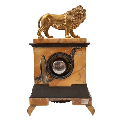 495 - FrenchLate 19th CenturyA marble and ormolu mantel clockThe marble case with ormolu banding, and topp... 