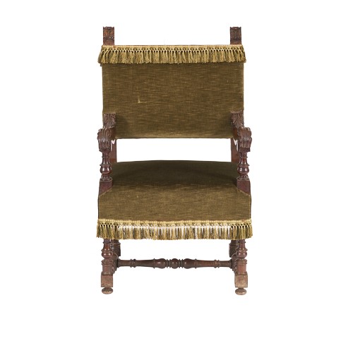 156 - Continental17th CenturyWalnut chair with velvet upholsteryDimensions:45 in. (H) x 25 in. (W) x 18 in... 