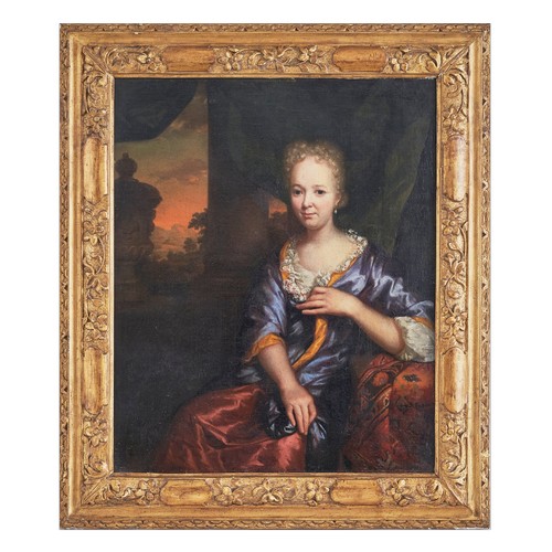 252 - Circa 1680Circle of Constantine NetcherLady with a pearl earringOil on Canvas in carved gilt wood fr... 