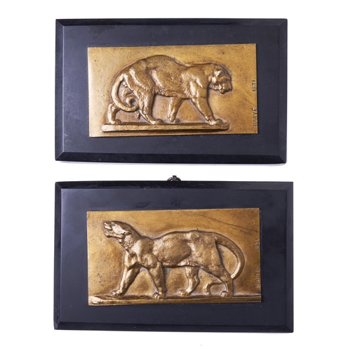 499 - Antoine-Louis Barye (1795 - 1875), A pair of 'Walking Leopard', 1831Patinated bronze bas-relief plaq... 