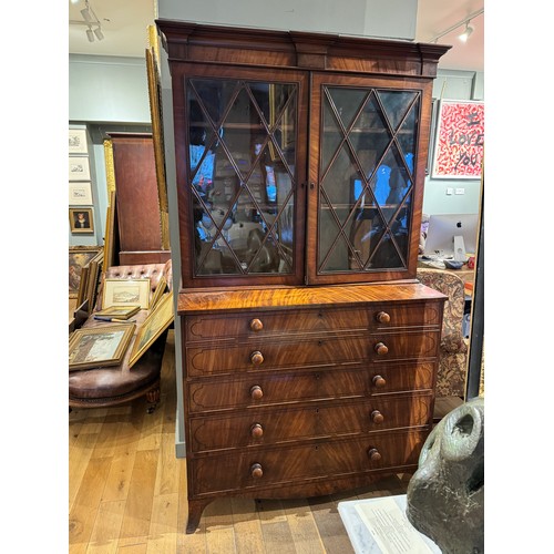 237A - 18th CenturyA secretaire book caseFitted with 12 satinwood faced desk drawersWith architectural pedi... 