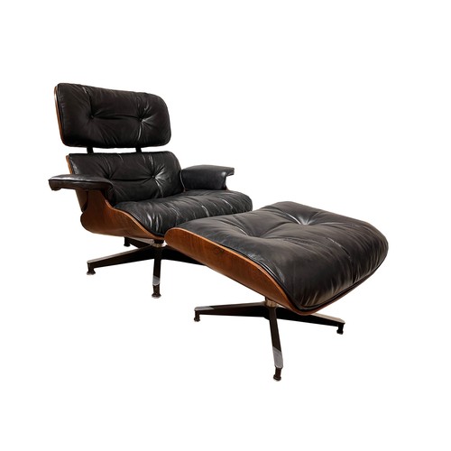 198 - Original Charles Eames, designed for Herman Miller20th centuryA black leather lounge chair and ottom... 