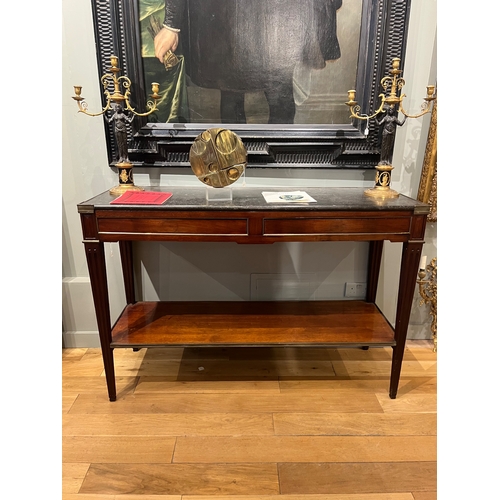 150 - Late 18th Century, EnglishA mahogany and brass bound servery table, with original marble topWith fou... 