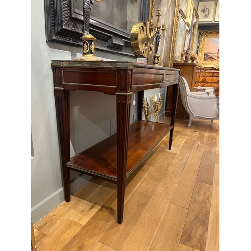 150 - Late 18th Century, EnglishA mahogany and brass bound servery table, with original marble topWith fou... 