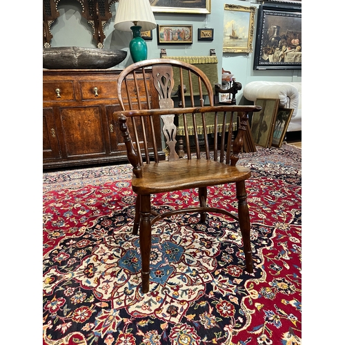 201 - Circa 1830Nicholson of RockleyA yew and elm Windsor armchairDimensions:35 in. (H) x 21.5 in. (W) x 1... 