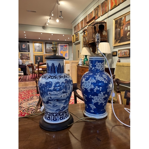 217 - Chinese19th Century or earlierTwo blue and white vase lamp basesDimensions:16 in. (H) x 9 in. (D)... 