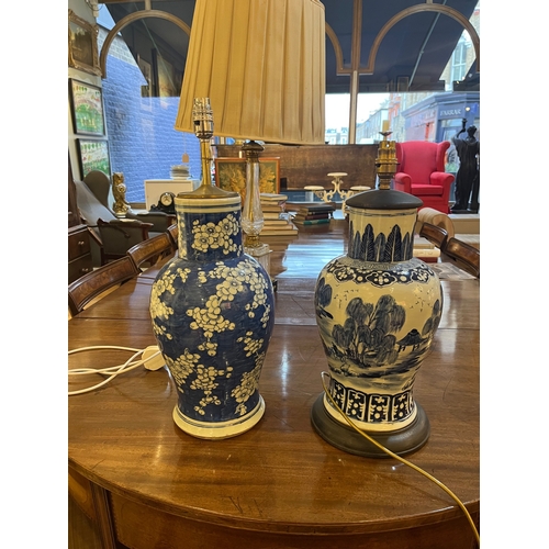 217 - Chinese19th Century or earlierTwo blue and white vase lamp basesDimensions:16 in. (H) x 9 in. (D)... 