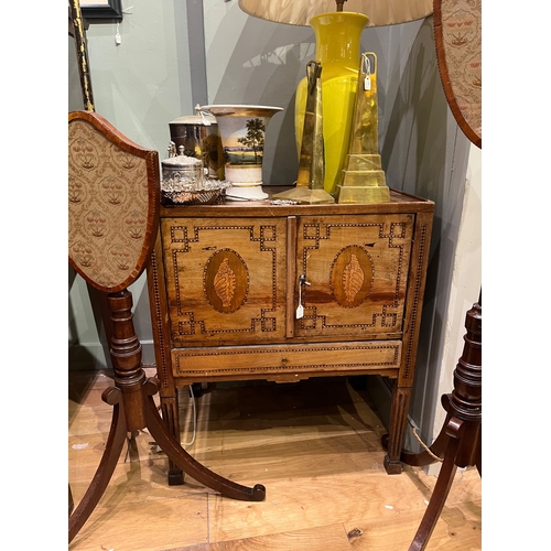 227 - 19th CenturyPot cupboard with panels of oval shell inlay to front and side. Chequered, banded surrou... 