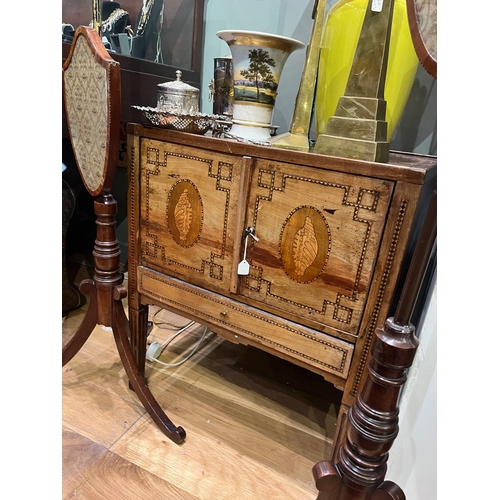 227 - 19th CenturyPot cupboard with panels of oval shell inlay to front and side. Chequered, banded surrou... 