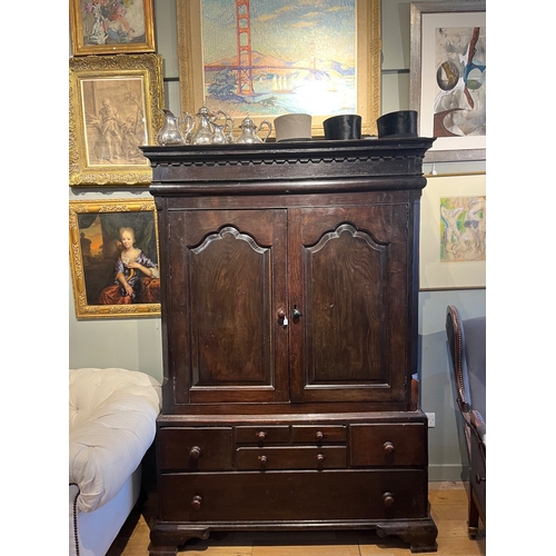 240 - Early 18th centuryProvincial, EnglishOak cupboard, with stop chamfered edges and indental cornersDim... 