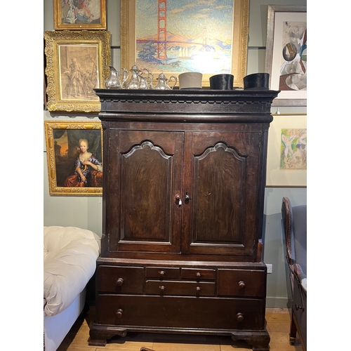 240 - Early 18th centuryProvincial, EnglishOak cupboard, with stop chamfered edges and indental cornersDim... 