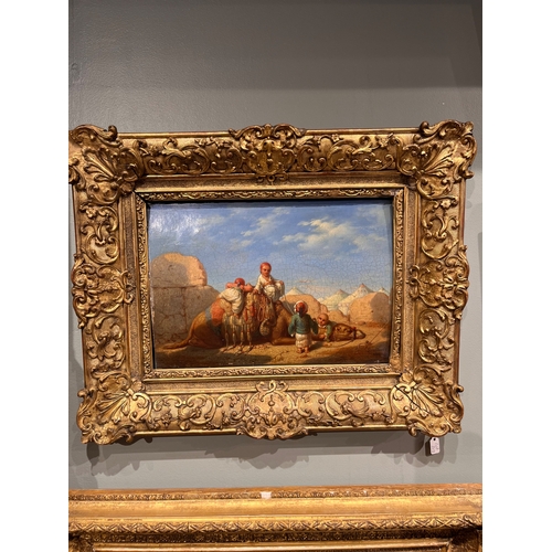 312 - Charles Doussault (1806/1814–1880)A camel and children in Damascus, 1852Oil on panel Signed verso In... 