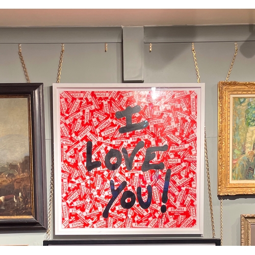 361 - Mr Brainwash (b. 1966)I Love You!Mixed media on paperDimensions:(Paper) 38 in. (H) x 38 in. (W)(Fram... 