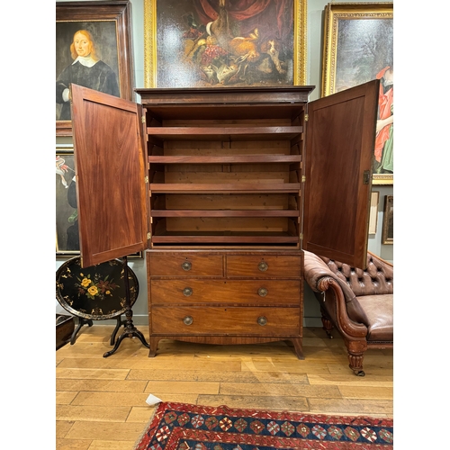 247A - 19th CenturyLinen press, with two short and two long drawers and original key. Mahogany and ebo... 