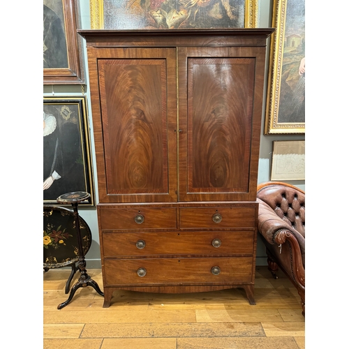 247A - 19th CenturyLinen press, with two short and two long drawers and original key. Mahogany and ebo... 