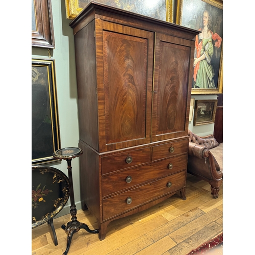 247A - 19th CenturyLinen press, with two short and two long drawers and original key. Mahogany and ebo... 