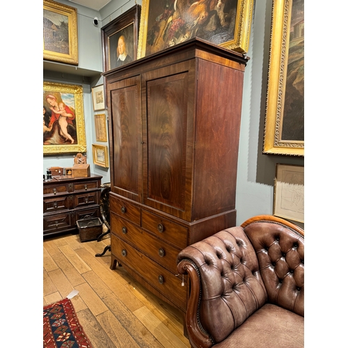 247A - 19th CenturyLinen press, with two short and two long drawers and original key. Mahogany and ebo... 