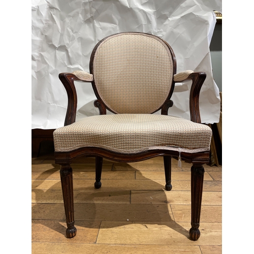 165 - FrenchCirca 18th CenturyA mahogany oval-back upholstered chairDimensions:43 in. (H) xz 21 in. (H) x ... 