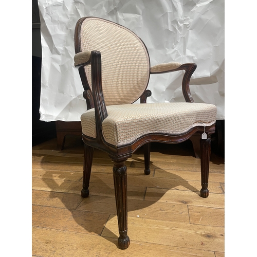 165 - FrenchCirca 18th CenturyA mahogany oval-back upholstered chairDimensions:43 in. (H) xz 21 in. (H) x ... 