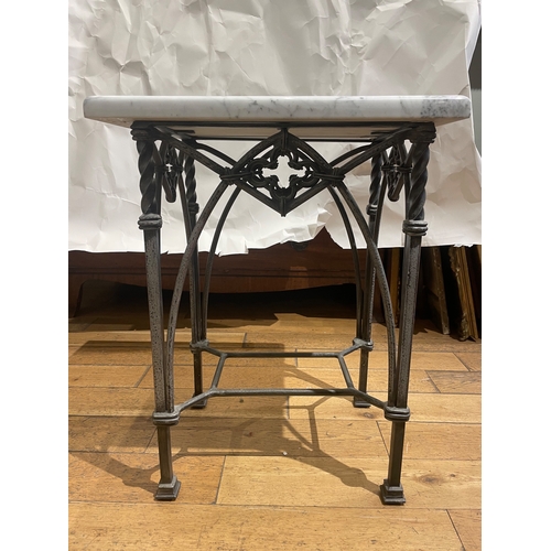 196 - Property of a LadyModernA pair of Gothic revival marble top side tablesDimensions:26 in. (H) x 19.75... 