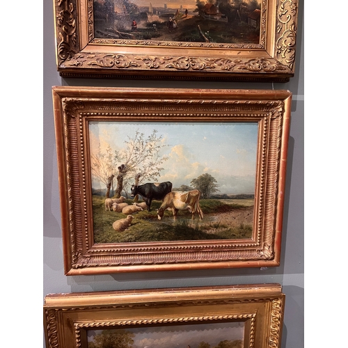 393 - S. J. Clark (1841 - 1928)Cows and sheep in a stream with pollarded willows on a summer's dayTo be so... 