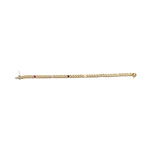 94 - EuropeanCirca 1980A ruby and diamond bracelet18ct gold curb link bracelet Set with 6 alternate colle... 