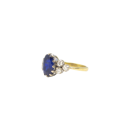 121 - BritishCirca 1940A fine unheated Burmese sapphire and diamond dress ringThe certificated sapphire we... 